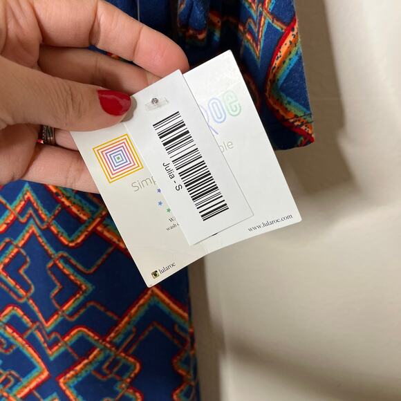 Lularoe Julia Sheath Midi Dress Printed Short Sleeve Women Blue Geometric S NWT - Picture 4 of 6